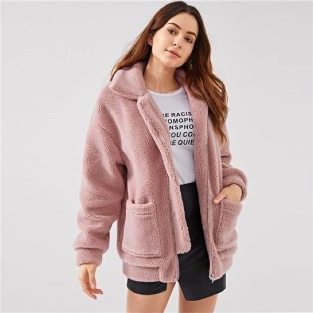 Pink teddy coat from SHEIN
